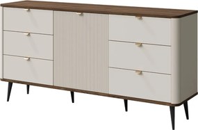 Veľká kašmírová komoda 160 cm so zásuvkami a skrinkou Marly kašmír/orech