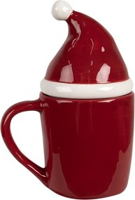 Červený hrnček s čiapočkou Santa Candy - 12*9*17 cm / 300 ml