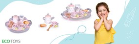 Drevený čajový set pre deti 3+ 15 dielov ECOTOYS – hračka, servis na čaj