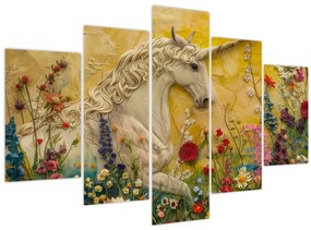 Obraz - Jednorožec s kvetinami (150x105 cm)