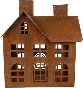 Hrdzavý svietnik v tvare domčeka Rustic Charm - 11*19*21 cm
