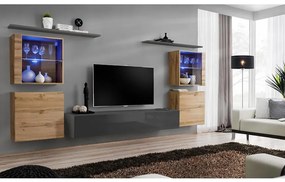Obývacia stena Switch Sklo +LED XIV Wotan/Grafit