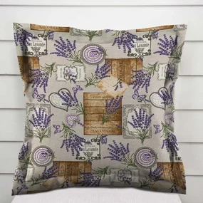 Biante Dekoračná obliečka na vankúš s lemom PML-099 Levandule s motýlikmi a srdiečkami na béžovom 40 x 40 cm
