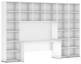 Zostavy knižníc INTEGRO so stolom, vyšší/šírší, 3550 x 700/400 x 2300 mm, biela