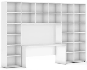 Zostavy knižníc INTEGRO so stolom, vyšší/šírší, 3550 x 700/400 x 2300 mm, biela