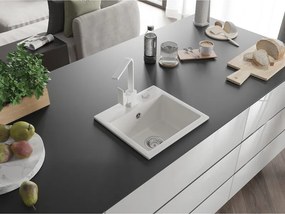 Mexen Milo, 1-komorový granitový drez 435x410x171 mm a biela batéria Rita, biela, 6505-20-670300-20