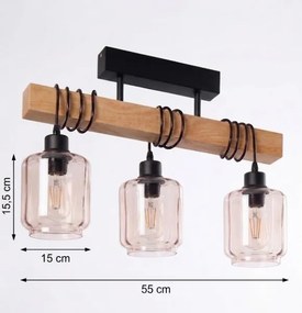 BRILAGI - Prisadený luster WOOD GLASS 3xE27/60W/230V borovica/čierna/dymová béžová