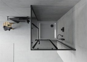 Mexen Rio, štvorcový sprchovací kút s posuvnými dverami 70 (dvere) x 70 (dvere) x 190 cm, 5mm šedé sklo, čierny profil + biela sprchová vanička SLIM, 860-070-070-70-40-4010B