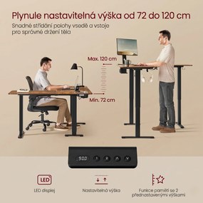 Rohový výškově nastavitelný pracovní stůl Vasagle Grey 160 cm hnědý/černý