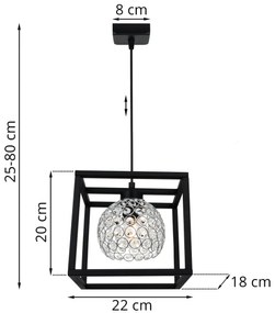 Závesné svietidlo CRYSTAL CAGE, 1x strieborné krištáľové tienidlo v kovovom ráme