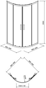 Cersanit Arteco, štvrťkruhový sprchový kút 90x90x190 cm, 5mm číre sklo, chrómový profil + sprchová vanička Tako, S601-114