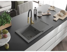 Mexen Pablo, 1-komorový granitový drez 752x436x161 mm a drezová batéria Aster, šedá, 6510-71-73450-57-B