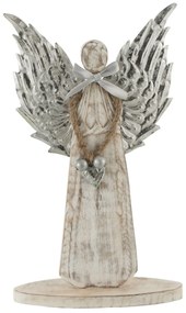 Drevený anjel zo striebornými kriedly - 18*31*2cm