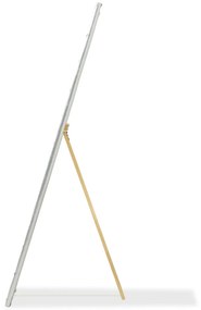 vidaXL Stojace zrkadlo z umelej kože 30x150 cm lesklé strieborné