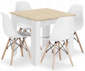 Jedálenský štvorcový stôl dub sonoma / biely so štyrmi stoličkami OSAKA biele / hnedé