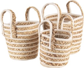 Sada 3 hnedo bielych pletených košov s ušami - Ø 21 * 20 / Ø 19 * 19 / Ø 16 * 15 cm