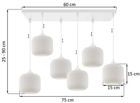 Závesné svietidlo Riffle, 6x biele sklenené tienidlo, w