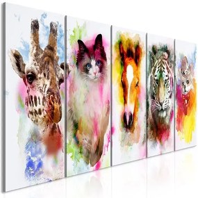 Obraz - Watercolour Animals (5 Parts) Narrow Veľkosť: 225x90, Verzia: Na talianskom plátne