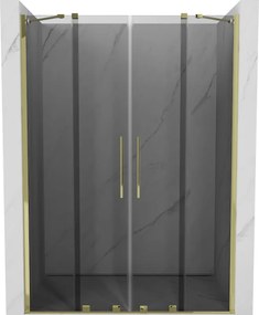 Mexen Velar Duo, posuvné sprchové dvere do otvoru 160 cm, 8mm šedé sklo, zlatá lesklá, 871-160-000-42-50