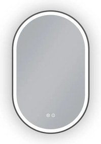 Erga Gwen, oválne LED zrkadlo 50x80cm v čiernom kovovom ráme, 3 farby svetla, predné osvetlenie, vyhrievacia podložka proti zapareniu, ERG-V01-GWEN-5080-BK