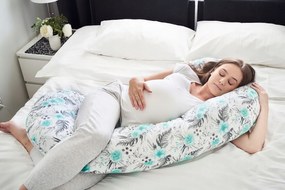 Tehotenský a dojčiaci vankúš BABYMAM PREMIUM 300 cm 3v1 - Kvety v záhrade mätové