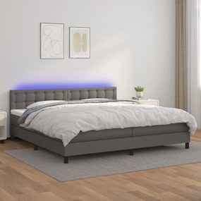 Boxspring posteľ s matracom a LED sivá 200x200 cm umelá koža 3134247