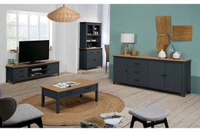 Tmavomodrý TV stolík z borovicového dreva 158x47 cm Miranda – Marckeric