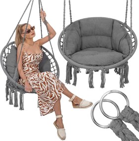 Springos Bocianie hniezdo so strapcami – závesné kreslo s vankúšom grafit SPR0046