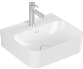 VILLEROY &amp; BOCH Finion závesné umývadielko s otvorom, so skrytým prepadom, 430 x 390 mm, Stone White, s povrchom CeramicPlus, 436444RW