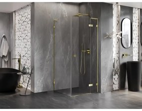 Mexen Lunar, L výklopný sprchový kút pravý 90 x 90 cm, 8mm číre sklo, zlatý profil, 834L-090-090-50-00-P