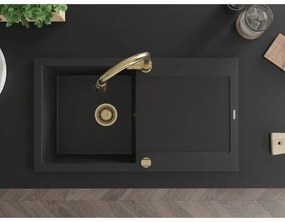 Mexen Leo, 1-komorový granitový drez 900x500x190 mm a drezová batéria Elia, čierna, 6501-77-670101-50