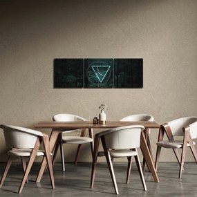 Obraz - Neónový trojuholník v jungli (s hodinami) (90x30 cm)