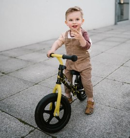 Detský balančný bicykel Kidwell REBEL 12", žlto-čierny, ľahký 2,64 kg