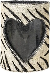 Svietnik so srdcom zdobený kožou so vzorom Zebra - 11,5*11,5*16cm