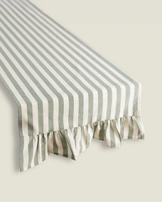 Bežec s volánom 40x160 cm farba produktu zelená látka vzorované