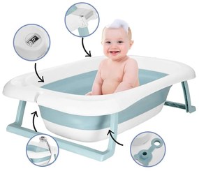 SPRINGOS Skladacia detská vanička 35 L pre bábätká, s teplomerom a vankúšikom, biela a modrá SB0063