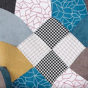 Relaxačné kreslo ušiak s podnožkou ALFIE – masív, látka, patchwork