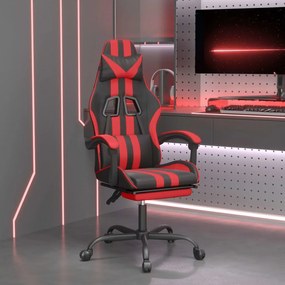 Otočná herná stolička s podnožkou čierna a červená umelá koža 349532