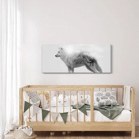 Obraz - Arktický vlk zrkadliaci divokú krajinu, čiernobiely (120x50 cm)