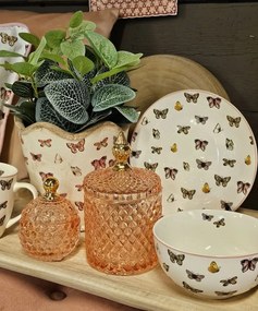 Béžový antik obal na kvetináč s motýlikmi Butterfly Paradise S - Ø 13*12 cm