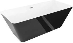 Mexen Velo Slim, voľne stojaca vaňa 170 × 75 cm, biela-čierna, chrómový prepad, 52811707575-01