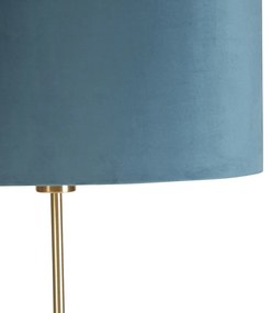 Stojaca lampa zlatá/mosadzná s modrým zamatovým tienidlom 40/40 cm - Parte