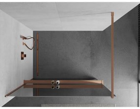 Mexen Kioto+, sprchová zástena Walk-In s poličkou a vešiakom 90 x 200 cm, 8mm sklo vzor zrkadlo, medený matný profil, 800-090-121-65-50