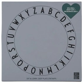 Sivý detský hlboký tanier Design Letters Eat &amp; Learn, 15,5 cm