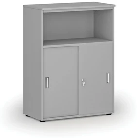 Kombinovaná kancelárska skriňa so zásuvnými dverami PRIMO GRAY, 1087 x 800 x 420 mm, sivá