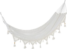 Biela režná bavlnená hamaka s háčkovaným okrajom a strapcami Tassé - 220*130*6 cm