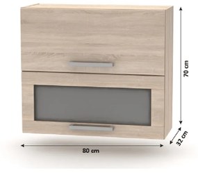 Kondela Horná výklopná skrinka so sklom 2DV, dub sonoma, NOVA PLUS NOPL-016-OH