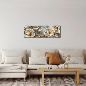 Obraz - Mramorové pozadie s kvetmi (s hodinami) (90x30 cm)