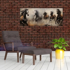 Obraz - Olejomaľba koní (120x50 cm)