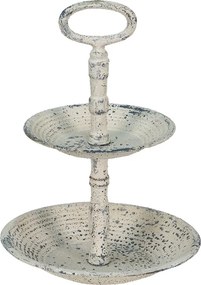 Béžový antik dvojposchodový kovový etažér - Ø 19*27 cm